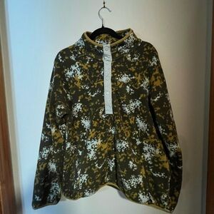 Women’s Large Burton’s half button patterned fleece olive/light blue/mustard